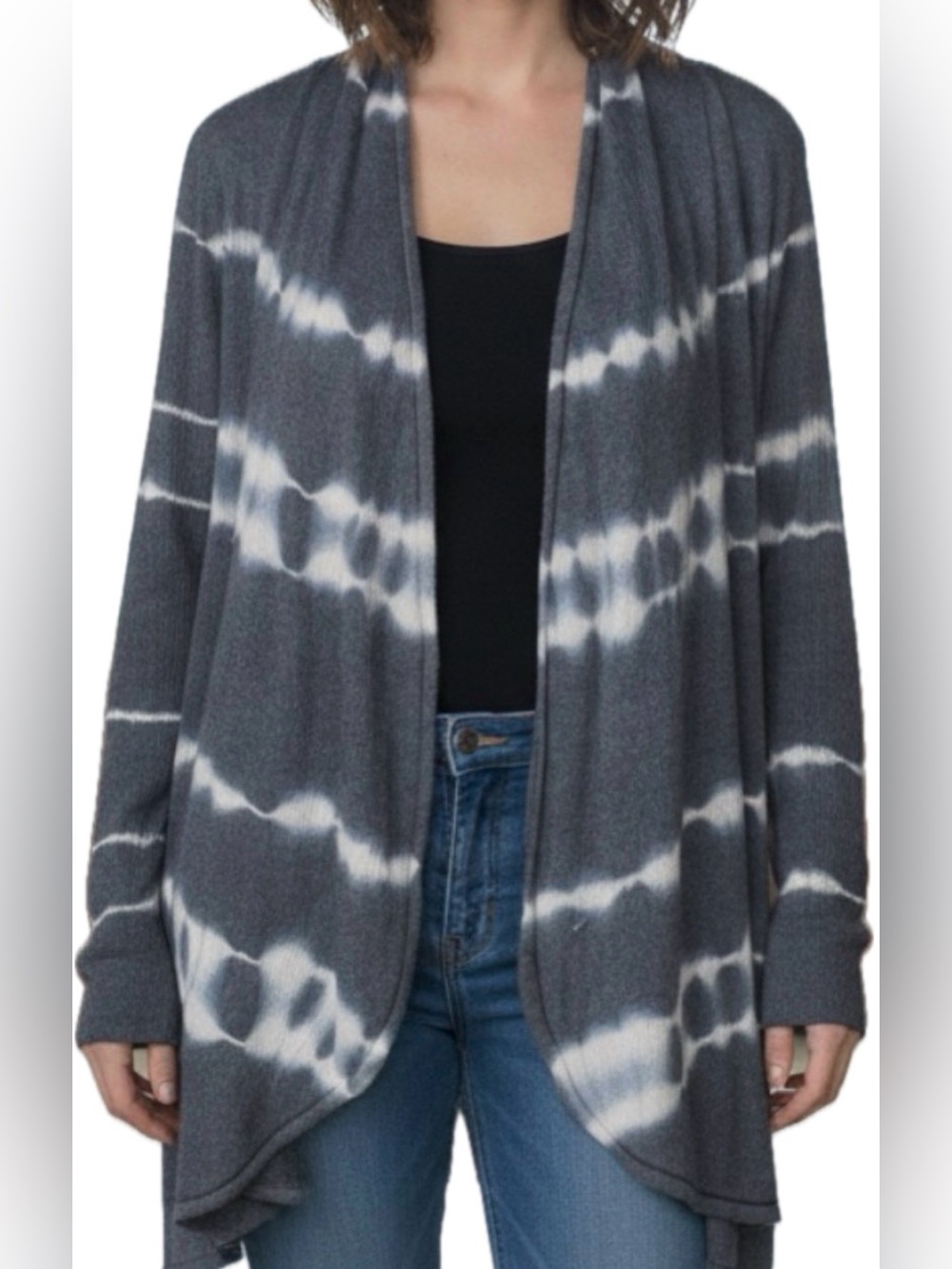 C&C California Tie Dye Open Front Cardigan Gray White Size L